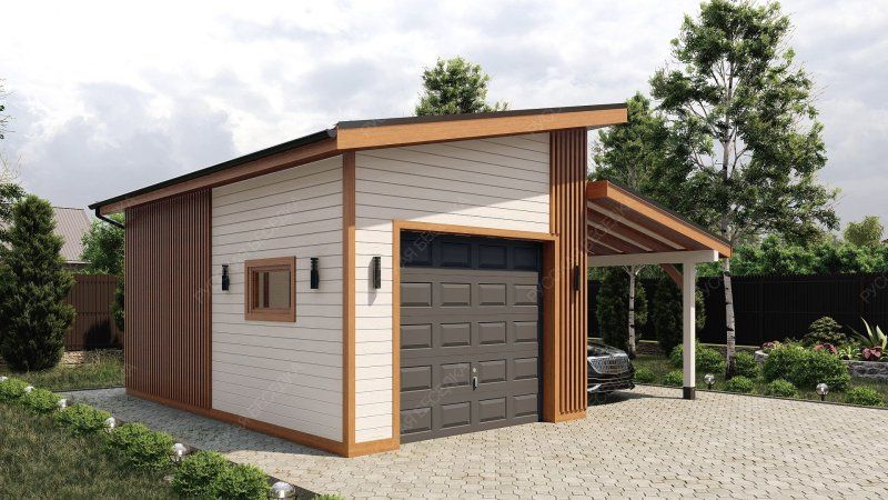 Гараж односкатный с навесом Филимоново